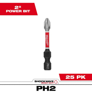 Milwaukee 48-32-4762 SHOCKWAVE 2 in. Impact Phillips #2 Power Bits 25CT