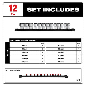 Milwaukee 48-22-9520 3/8 in. Drive Metric 12-Point Socket Set 12PC