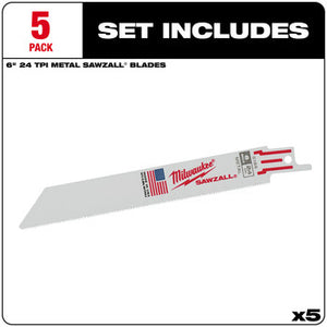 Milwaukee 48-00-5186 5PC 6" 24 TPI SAWZALL Blades