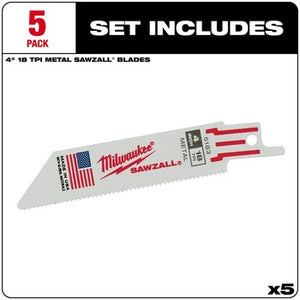 Milwaukee 48-00-5183 5PC 4" 18 TPI SAWZALL Blades