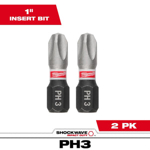 Milwaukee 48-32-4413 SHOCKWAVE Impact 1" Phillips #3 Alloy Steel Insert Bit 2PK