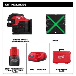 Milwaukee 3624-21 M12 Green Cross Line & 4-Points Laser Kit