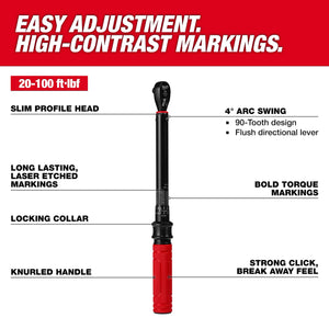 Milwaukee 48-22-9202 3/8 in. Drive 20-100 ft./lbs. Click Torque Wrench