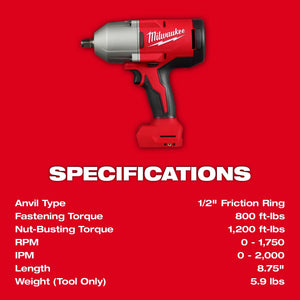 Milwaukee 2666-20 M18 1/2" High Torque Impact Wrench w/ Friction Ring (Blemished)