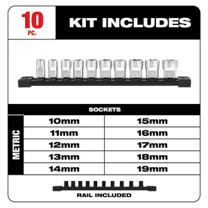 Milwaukee 48-22-9503 10PC 3/8" Metric Sockets with FOUR FLAT™ Sides