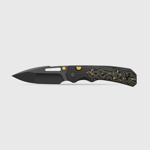Kizer K3765BD2 Durandal, Black & Gold Aluminum & FatCarbon Camo, S35VN, Gunmetal Gray PVD