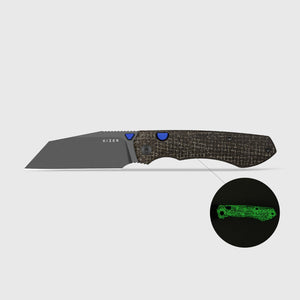 Kizer V3738BW3 Wharning, Brown (Green) GID Canvas Micarta, N690, Gray PVD & Stonewashed