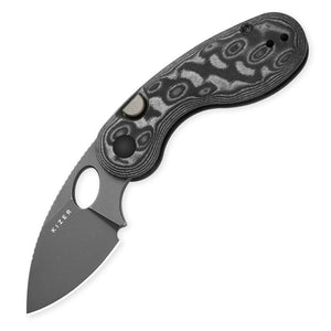 Kizer V2742A5 Microbe, Black & Gray Vortex Micarta, 14C28N, Gray Stonewashed