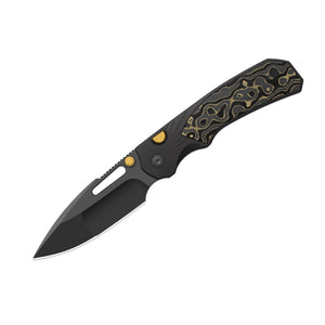 Kizer K3765BD2 Durandal, Black & Gold Aluminum & FatCarbon Camo, S35VN, Gunmetal Gray PVD