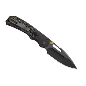 Kizer K3765BD2 Durandal, Black & Gold Aluminum & FatCarbon Camo, S35VN, Gunmetal Gray PVD