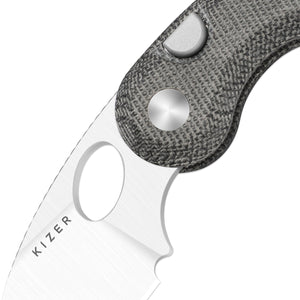Kizer V2742A2 Microbe, Black Norplex Ultrex Micarta, 14C28N