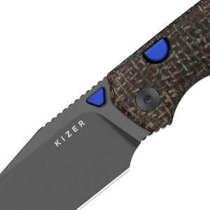 Kizer V3738BW3 Wharning, Brown (Green) GID Canvas Micarta, N690, Gray PVD & Stonewashed