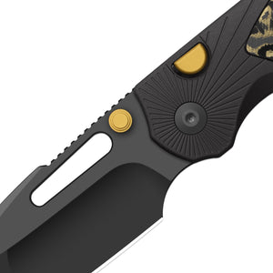 Kizer K3765BD2 Durandal, Black & Gold Aluminum & FatCarbon Camo, S35VN, Gunmetal Gray PVD