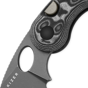 Kizer V2742A5 Microbe, Black & Gray Vortex Micarta, 14C28N, Gray Stonewashed