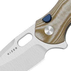 Kizer V4477BDA1 Roach XL, Brown Norplex Ultrex Micarta, 14C28N