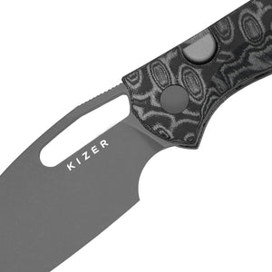 Kizer V3697A2 Masu, Black & Gray Vortex Pattern Micarta, 14C28N, Gray PVD