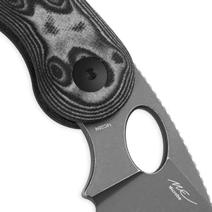 Kizer V2742A5 Microbe, Black & Gray Vortex Micarta, 14C28N, Gray Stonewashed