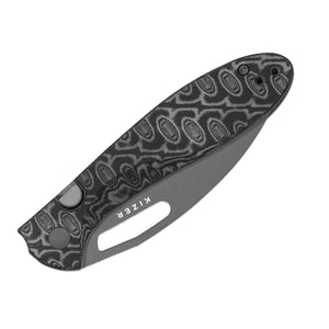 Kizer V3697A2 Masu, Black & Gray Vortex Pattern Micarta, 14C28N, Gray PVD