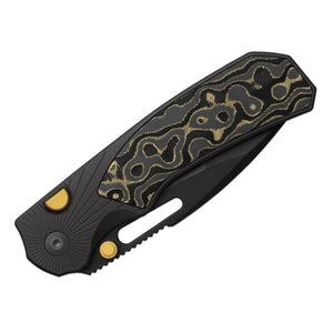 Kizer K3765BD2 Durandal, Black & Gold Aluminum & FatCarbon Camo, S35VN, Gunmetal Gray PVD