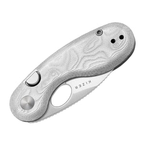 Kizer V2742A11 Microbe, Silver Aluminum Foil G10, 14C28N