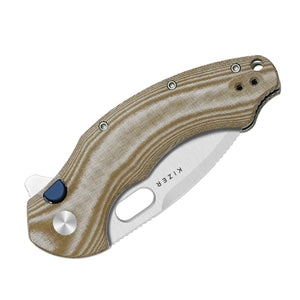 Kizer V4477BDA1 Roach XL, Brown Norplex Ultrex Micarta, 14C28N