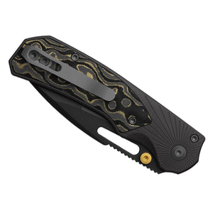 Kizer K3765BD2 Durandal, Black & Gold Aluminum & FatCarbon Camo, S35VN, Gunmetal Gray PVD