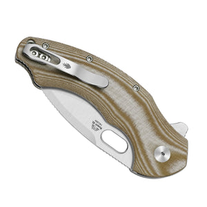 Kizer V4477BDA1 Roach XL, Brown Norplex Ultrex Micarta, 14C28N
