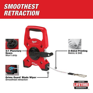 48-22-5330 Milwaukee 30m/100' Fiberglass Open Reel Long Tape Measure