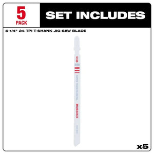 Milwaukee 48-42-5166 5-1/4 in. 24 TPI Bi-Metal Jig Saw Blade 5PC