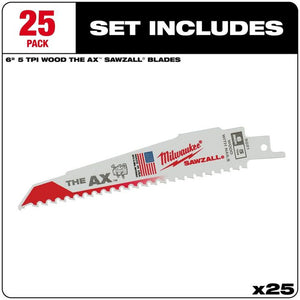 Milwaukee 48-00-8021 6 in. 5 TPI The Ax SAWZALL Blade 25PK