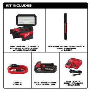 Milwaukee 2359-21PEN M18 ROVER Folding Flood Light Combo Kit (MISSING PEN LIGHT)