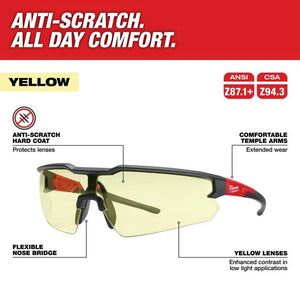 Milwaukee 48-73-2100 Safety Glasses - Yellow Anti-Scratch Lenses (Open Box)