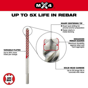 Milwaukee 48-20-3918 SDS-Max 4-Cutter Bit 5/8 in x 15-1/2 in x 21 in
