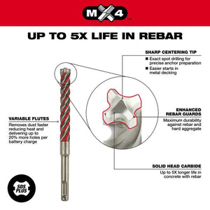 Milwaukee 48-20-7374 SDS-Plus 4-Cutter MX4 1/2 in. x 10 in. x 12 in.