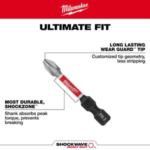 Milwaukee 48-32-4463 SHOCKWAVE 2 in. Impact Phillips #3 Power Bit