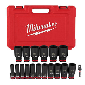 Milwaukee 49-66-7093 18PC SHOCKWAVE 1/2" Drive SAE Deep Well 6pt Impact Sockets
