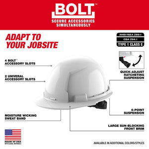Milwaukee 48-73-1120 White Front Brim Hard Hat with 6PT Ratcheting Suspension