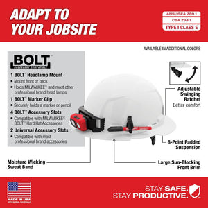 Milwaukee 48-73-1121 White Full Brim Hard Hat with 6PT Ratcheting Suspension