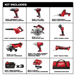 Milwaukee 2695-29P M18 Cordless 9 Tool Combo Kit