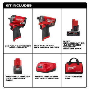 Milwaukee 2599-22 M12 FUEL 2PC Kit w/ 3/8" Stubby and 1/4" Impact Driver