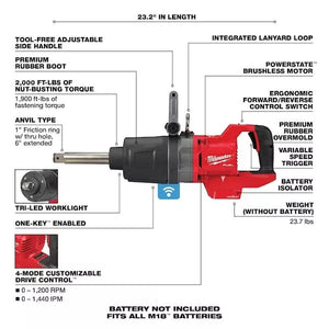 Milwaukee 2869-20 M18 FUEL 1" Impact Wrench Extended Reach D-Handle (Tool-Only)