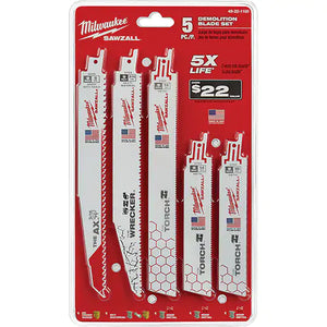 Milwaukee 49-22-3305 SAWZALL Demolition Wood & Metal Bi-Metal Saw Blade Set 5PC