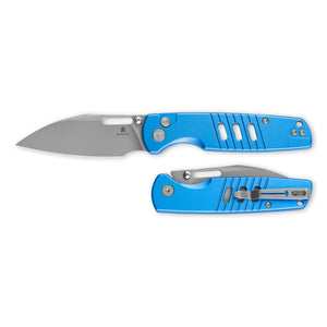 Bestechman Vector Button Lock Knife Blue Aluminum (3.15" Glass Bead Blast D2)